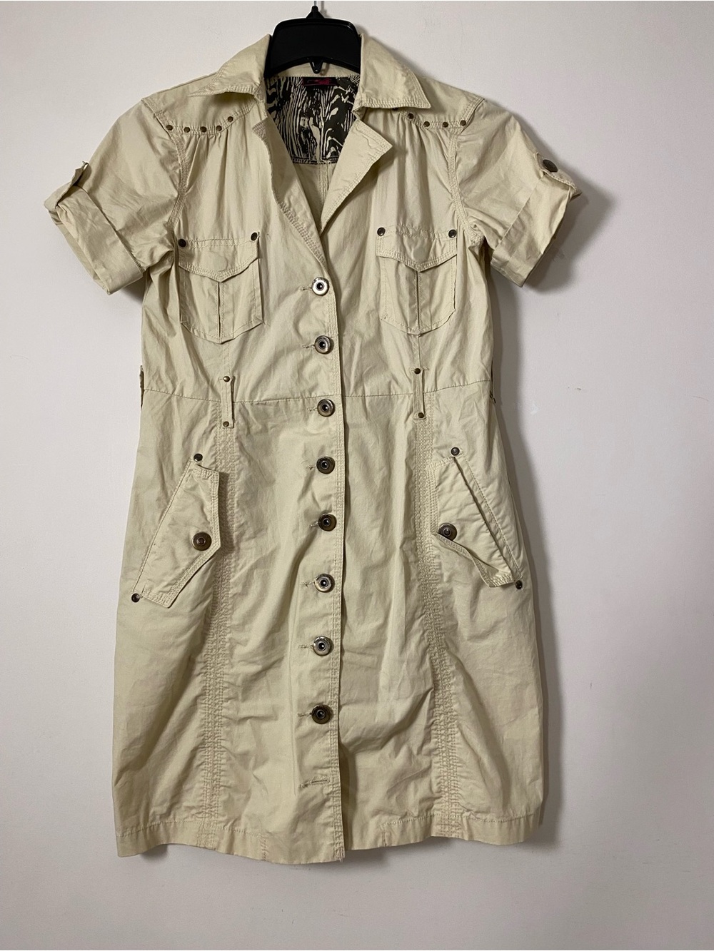 Mosaic Collection Cream Short-Sleeve Button Utility Dress Jacket